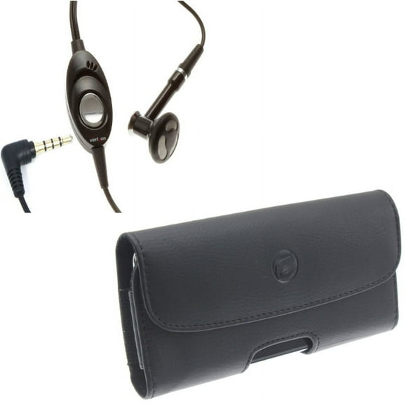 Wired Earphone Mono Headset w Leather Case Belt Clip for Samsung Galaxy S10 Plus - Handsfree Mic 3.5mm Headphone, Holster Cover Loops J1N