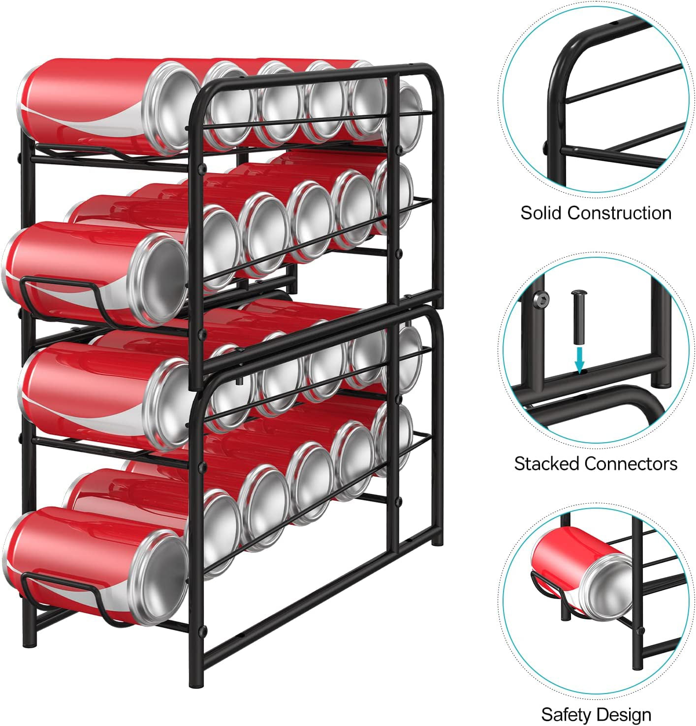 Sulishang 4 Tiers Stackable Can Rack Organizer, Wear-resistant Upgrade Beverage Food Can Dispenser Holder Holds Up to 48 Cans for Kitchen Cabinet and