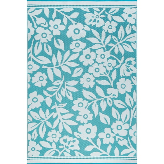 Tayse Sunset Area Rug SUN1001 Transitional Aqua Bulbs Vines 5' x 6' 11" Rectangle