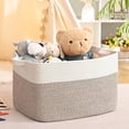 thumbnail image 4 of Natubeau Woven Storage Baskets, 60L Large Rectangle Woven Laundry Hampers with Handle, Cotton Rope Blanket Basket for Living Room, Nursery Room, White & Brown, 4 of 11