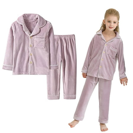 

2PCS/Set Girls Pyjamas Flannel Pyjamas Kids Pijama Kids 120 Violet