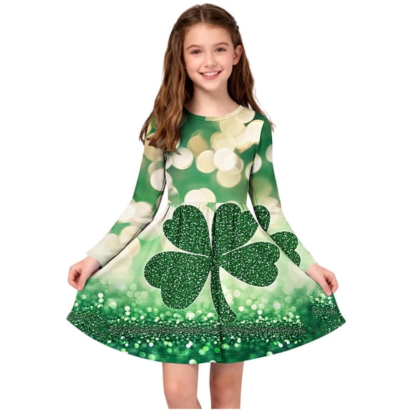 Girls St. Patrick's Day Dress Spring Boho Long Sleeve Shirred Smocked Tiered Party Dresses Khaki 4-5 Years