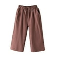 thumbnail image 5 of Baberdicy Solid Pants Women Solid Casual Pocket Wide Leg Pants Elastic Waist Loose Pants Cropped Trousers Wide Leg Pants Coffee, 5 of 5