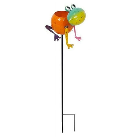 Colorful Enameled Metal Frog Planter Stake - Mini