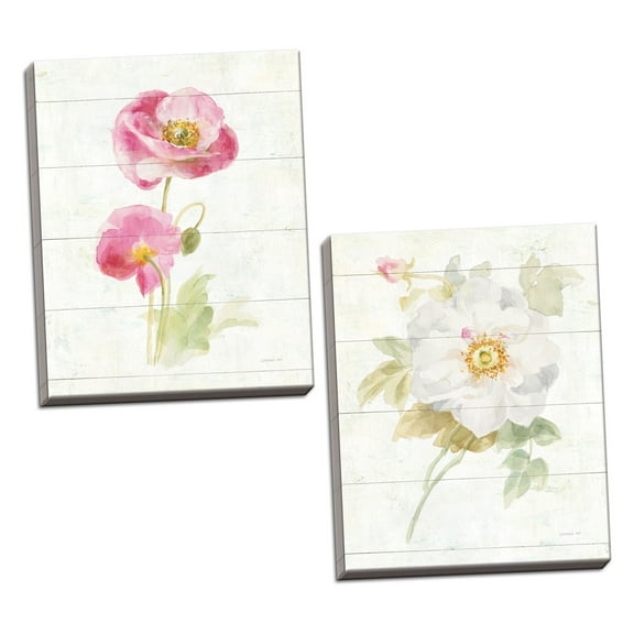 Gango Home Decor Shabby-Chic June Blooms III & IV by Danhui Nai (Ready to Hang); Two 16x20in Hand-Stretched Canvases