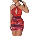 thumbnail image 1 of Qmyliery Women Close-fitting Sexy Dress, Red Deep V-neck Sleeveless Off-the-shoulder One-piece, 1 of 9