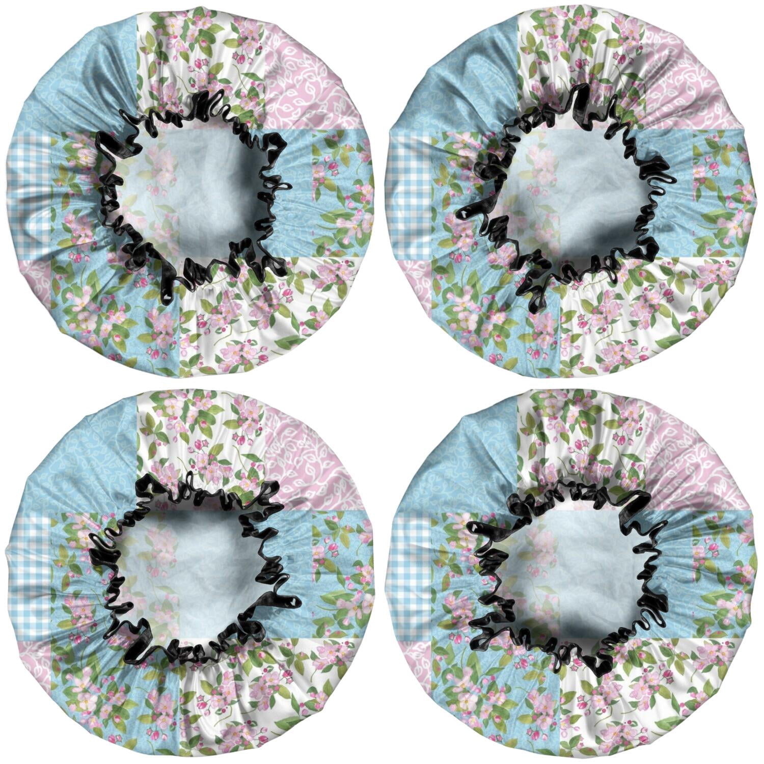 Shower Caps,Pioneer Flower Floral Print Pattern Waterproof Shower Cap for Women 4 Pieces,Double Reusable Hair Cover for Shower PEVA Elastic Stretch Hem