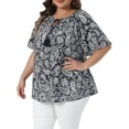 thumbnail image 2 of DARING DIVA Women's Plus Crew Neck Boho Print Blouse Vacation Casual 1X Black, 2 of 6