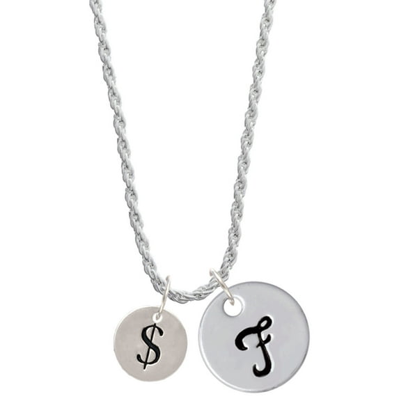 Delight Jewelry Silvertone Disc 1/2'' - Symbol - Dollar Sign - $ - Silvertone Script Initial Disc - F - Charm Necklace, 20"+3"
