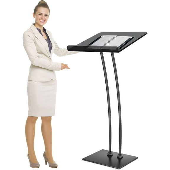 Pulpits for Churches with Iron Stable Bottom, Acrylic Podium Lectern with 10MM Thickened Acrylic Countertop, Multi Function Pulpit for Modern Classroom Music Concert Wedding Conference Event