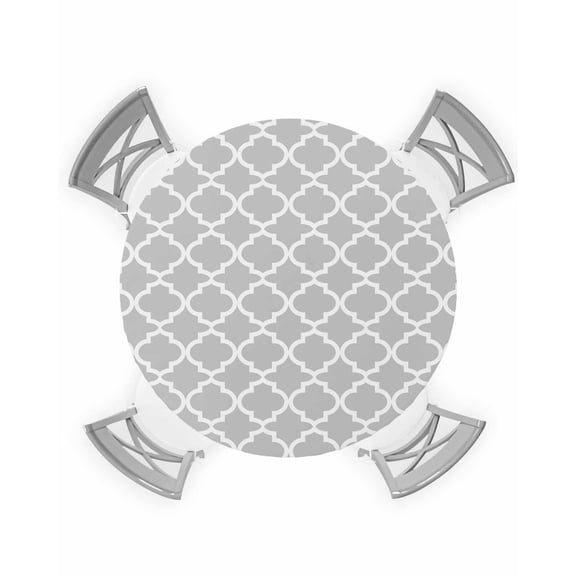 nqOlkjepod Light Gray Round Tablecloth, Fitted Table Cover with Elastic for 45"-54" Round Tables, Minimalist Boho Abstract Ethnic Motifs Table Cloth Outdoor Dinning Party Waterproof Tablecloths