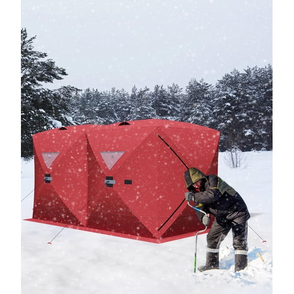 TEQIN Pop Up Ice Fishing Tent,Portable Insulated Ice Fishing Shelter with 210d Waterproof Oxford Fabric,Hub-Style Shelter Shanty Windproof and Warm ice tent for 7-8 Person