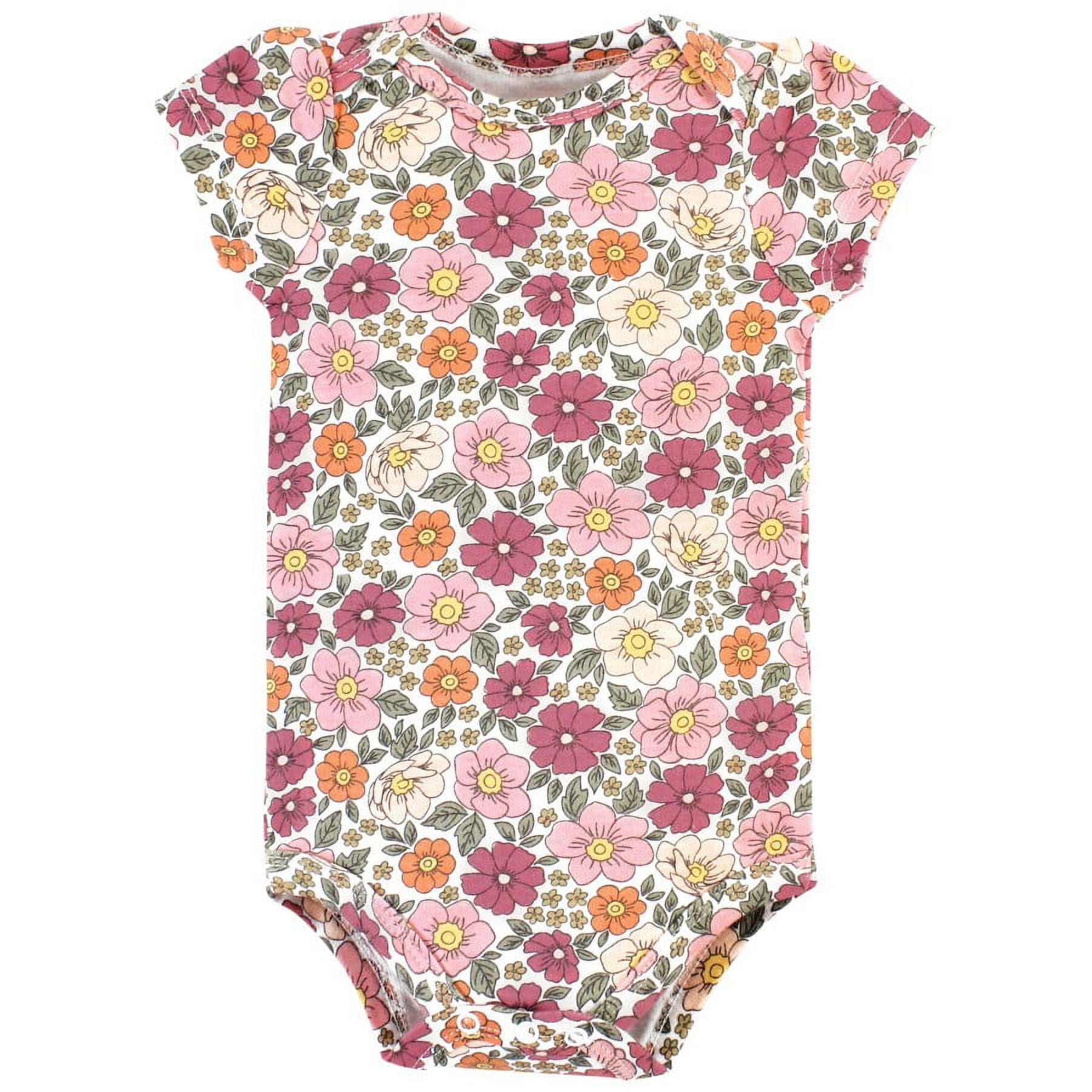 Hudson Baby Infant Girl Cotton Bodysuits, Thankful Floral, 9-12 Months