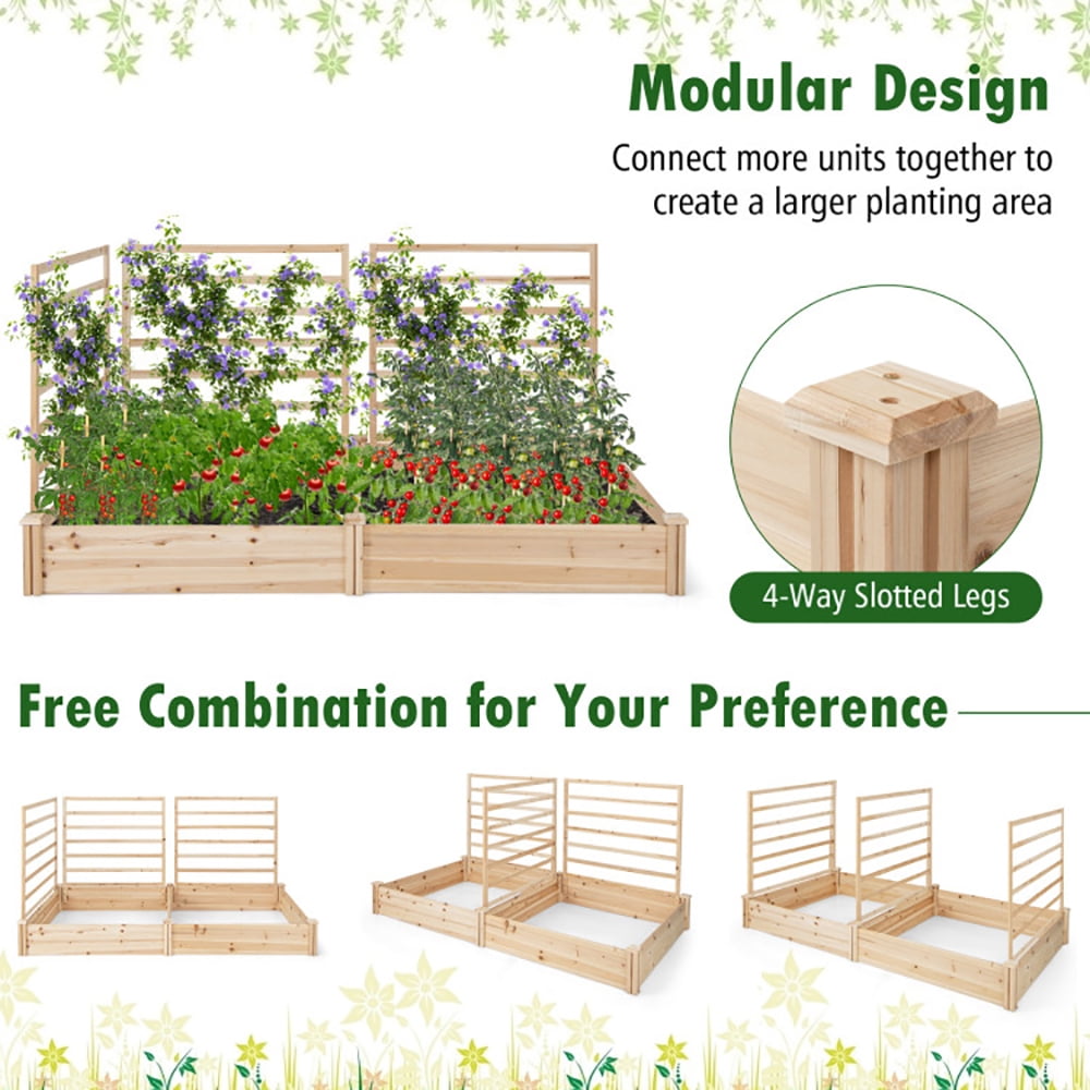 Yardi Yard Raised Garden Bed with 2 Planter Boxes and 3 Trellis-Natural, Raised Garden Bed for Patio or Yard Gardening