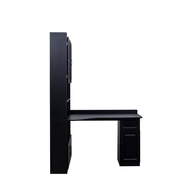 L-Shaped Corner Computer Desk with Cabinets and 1 Drawer, Office Desk with Bookshelf and Hutch, Writing Table Large Workstation with Open Shelves