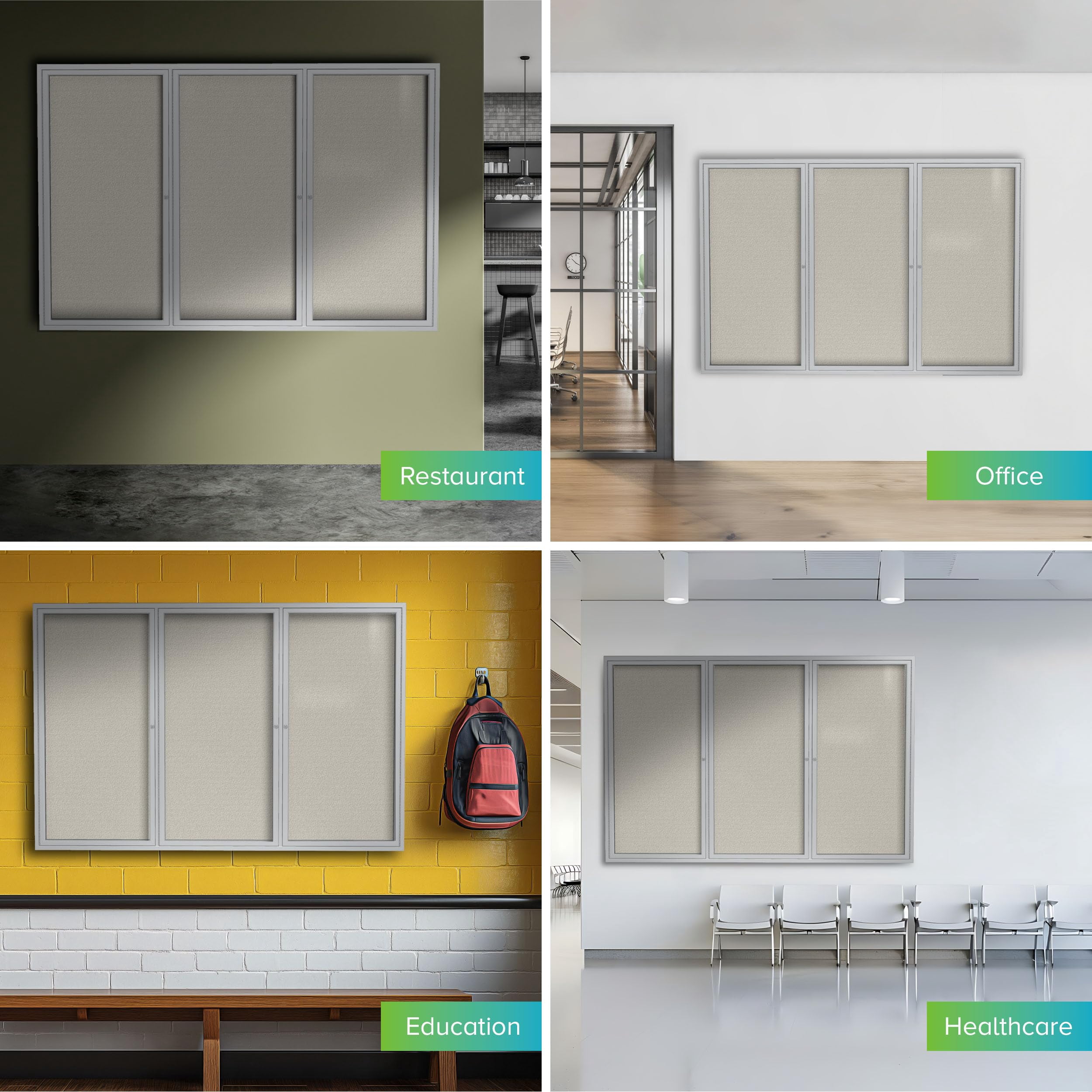 Ghent's Vinyl 36" x 72" 3 Door Enclosed Bulletin Board in Ivory