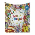 thumbnail image 1 of Birthday Soft Flannel Fleece Throw Blanket, Greeting Card Inspired Artwork in Colorful Cartoon Style Party Themed, Cozy Plush for Indoor and Outdoor Use, 50" x 70", Multicolor, by Ambesonne, 1 of 6