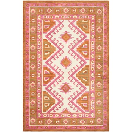 5' x 7.5' White and Pink Rectangular Area Throw Rug
