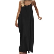Horkkom Backless Dresses for Women Summer Beach Sleeveless Maxi Dresses Flowy Vacation Spaghetti Strap Dresses L