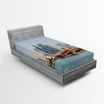 Ambesonne Coastal Fitted Sheet, Qatar City Dhow Ships, Twin Size, Pale Blue Cinnamon