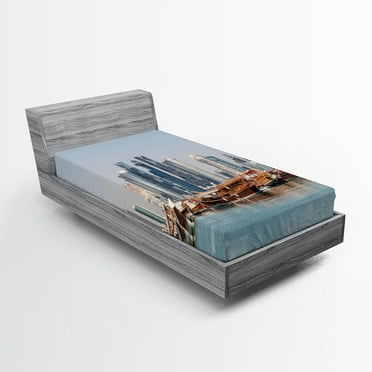 Ambesonne Coastal Fitted Sheet, Qatar City Dhow Ships, Twin Size, Pale Blue Cinnamon