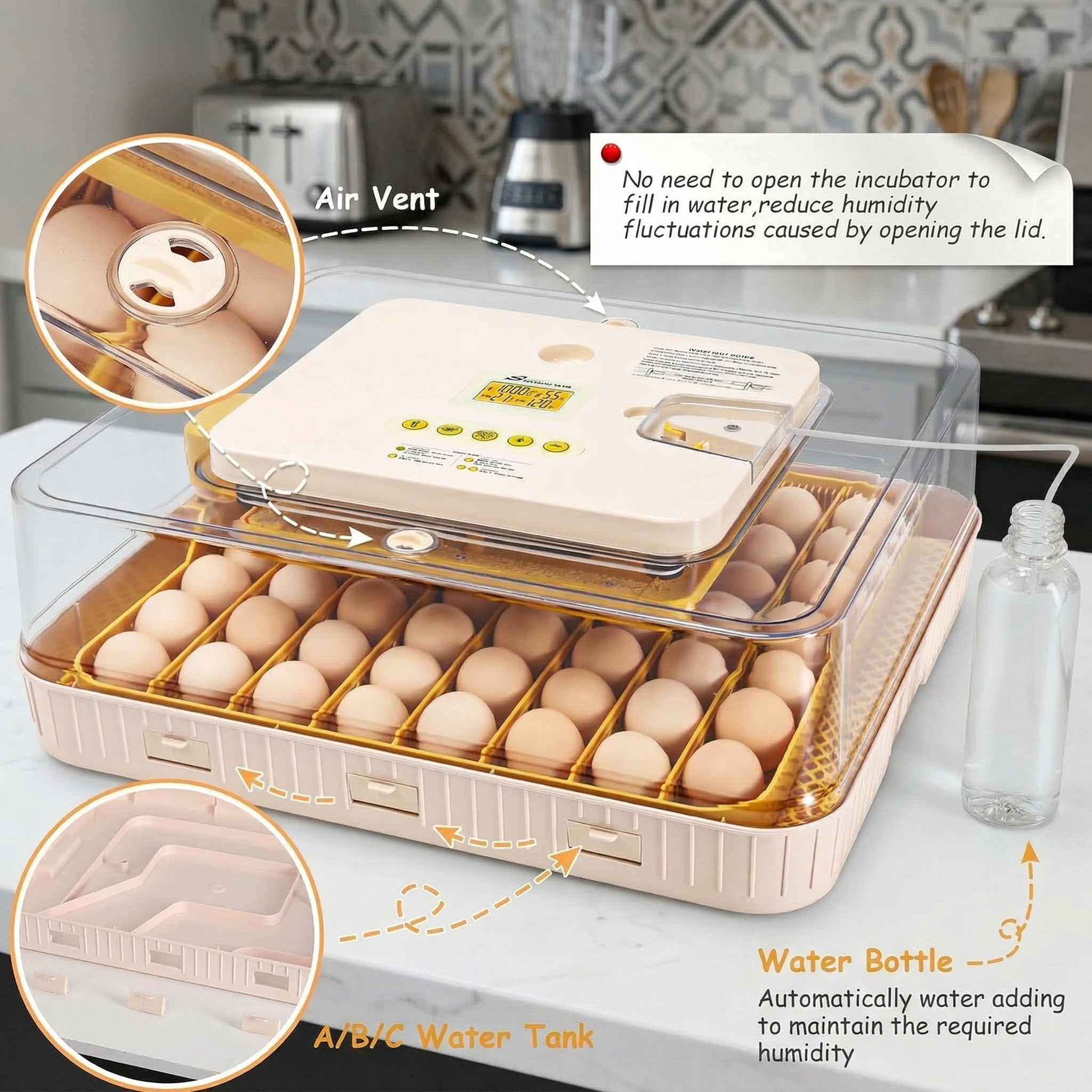 Adnoom 56 Egg Incubator Chicken Incubators for Hatching Eggs with Automatic Egg Turner and Humidity Temp Control, Egg Hatcher Incubator with Egg Candler for Chicken Ducks Bird Quail,Yellow