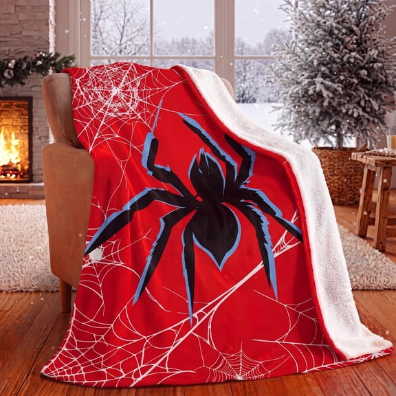 Spider Throw Blanket 50"x60", Red Black Plush Soft for Boys