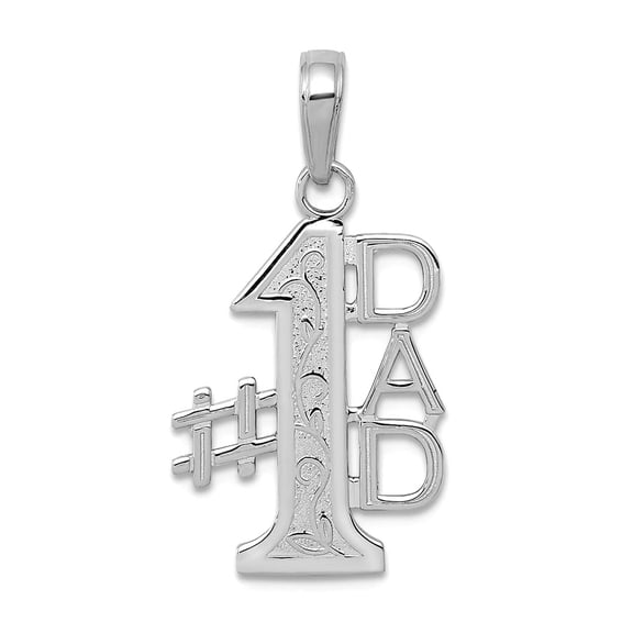 14k White Gold Number 1 Dad Charm 5x13.5mm Wide Pendant Necklace for Women - 1.0 Grams