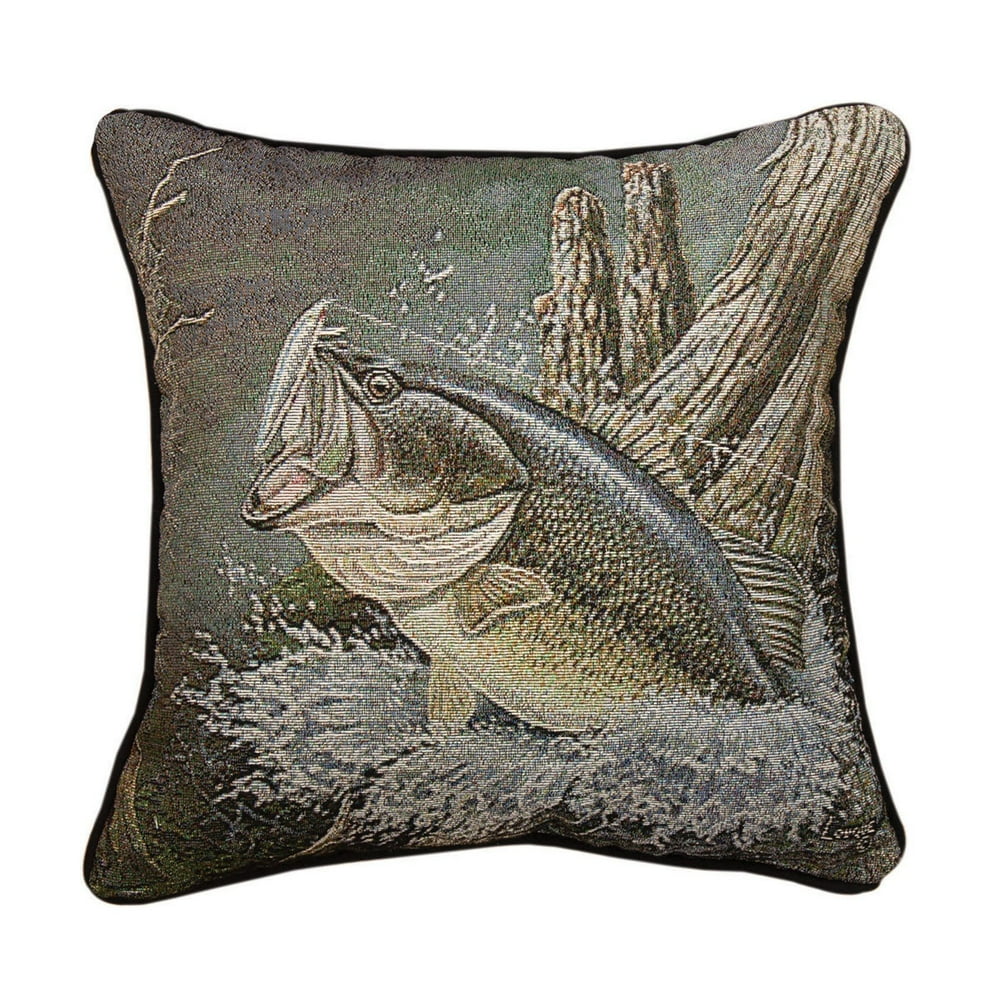 17" Large Mouth Bass Fish Design Square Cotton Blend Pillow Walmart