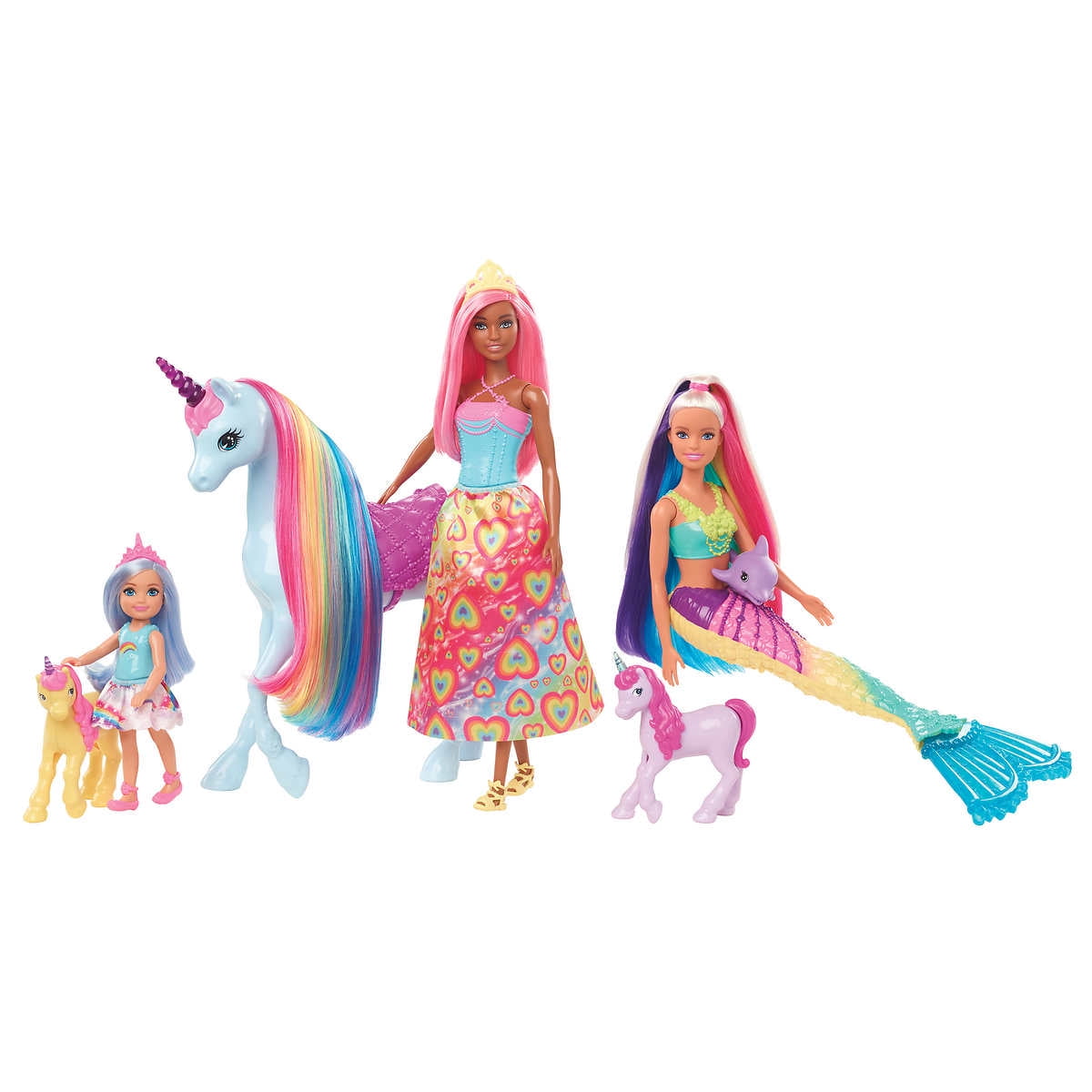 bodem antenne Heerlijk Mattel Barbie Rainbow Dreamtopia Gift Set - 3 Dolls, 3 Unicorns and a  Dolphin - Walmart.com