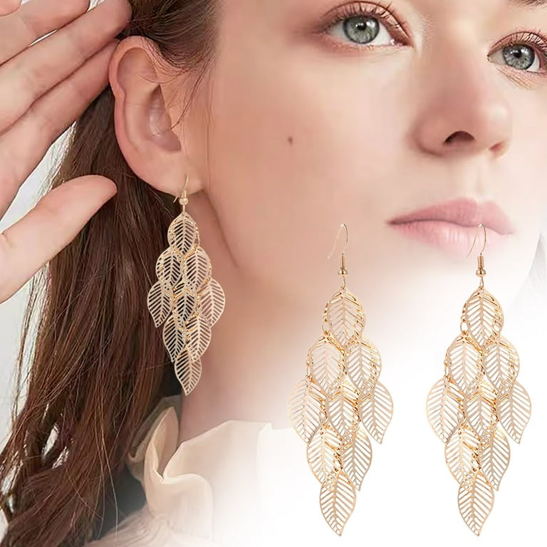 2 Pack Multi Layer Openwork Leaf Designer Earrings for Women Earrings for Teen Girls Conversation Heart Earrings Minimalist Piercing Studs Trendy