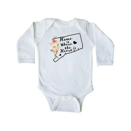 

Inktastic Connecticut Home is Where the Heart is with Watercolor Gift Baby Boy or Baby Girl Long Sleeve Bodysuit