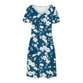 thumbnail image 3 of Blmnix Dresses for Women 2026 Floral Dress Boho Dresses Popover Under Dress Blue Crew Neck Short Sleeve Mini with Pockets Casual Dresses,M, 3 of 7