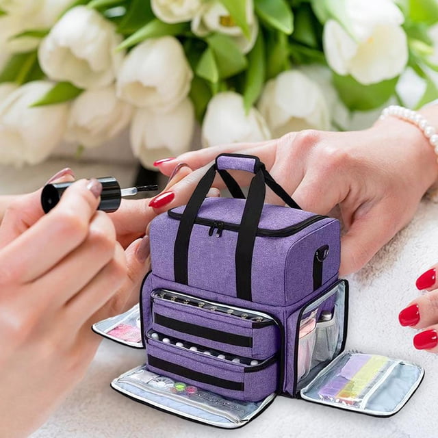 Organizador de esmalte de uñas, múltiples secciones de almacenamiento portátiles de gran capacidad, organizador de maquillaje de viaje multifuncional