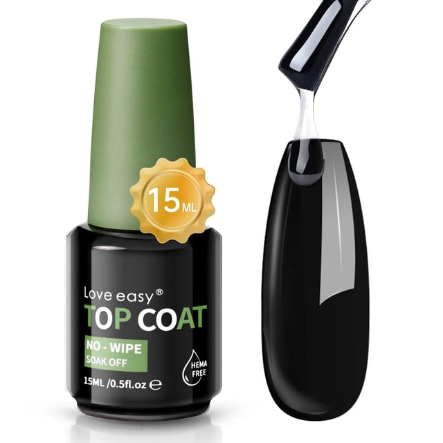 Love easy Hema Free Gel Polish No Wipe Top Coat - Esmalte de uñas de gel transparente de 15 ml de alto brillo, capa superior de larga duración, esmalte de uñas de gel, manicura de uñas para salón de u