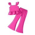 thumbnail image 2 of SGFCWSX Girls 2 Piece Outfits Ruffle Strap Peplum Top and Flare Pants Summer Casual Clothes Set Hot Pink Size 11, 2 of 8