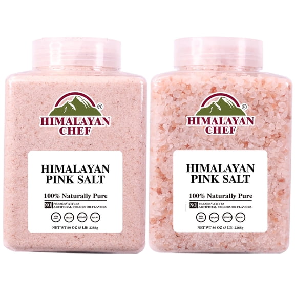 Himalayan Chef Himalayan Salt, Pink Salt, Fine and Coarse Grain Pink Salt, Pink Salt Organic 84 Minerals Fine and Coarse, 10lbs Plastic Jar