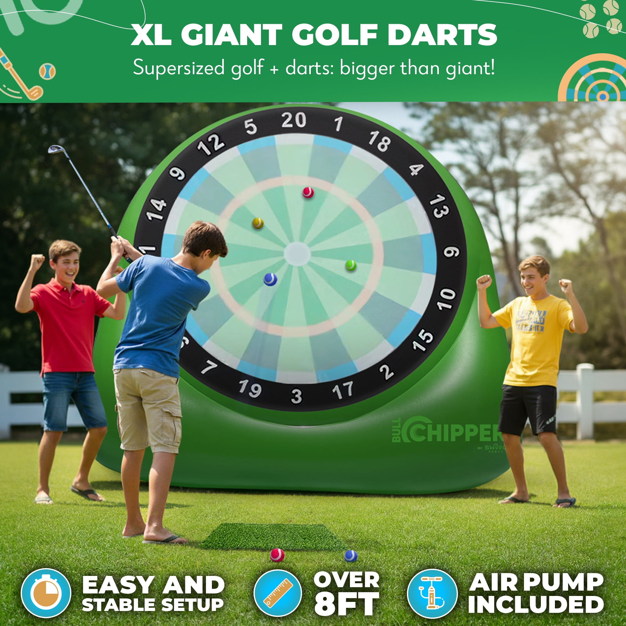 XL Bull Chipper™ | Giant Golf Darts w/ 10+ Golf Games and Air Pump