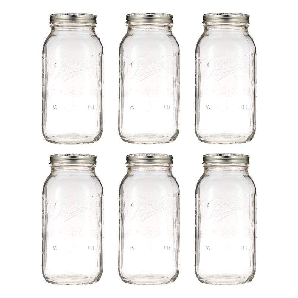 Ball 64oz Wide Mouth Mason Jars (Silver Vacuum Seal Lid) - 6/Case, Clear Type III 86 mm