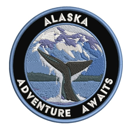 Adventure Awaits! Alaska 3.5 Inch Iron Or Sew On Embroidered Fabric Badge Patch Seek Adventure, National Park Iconic Series