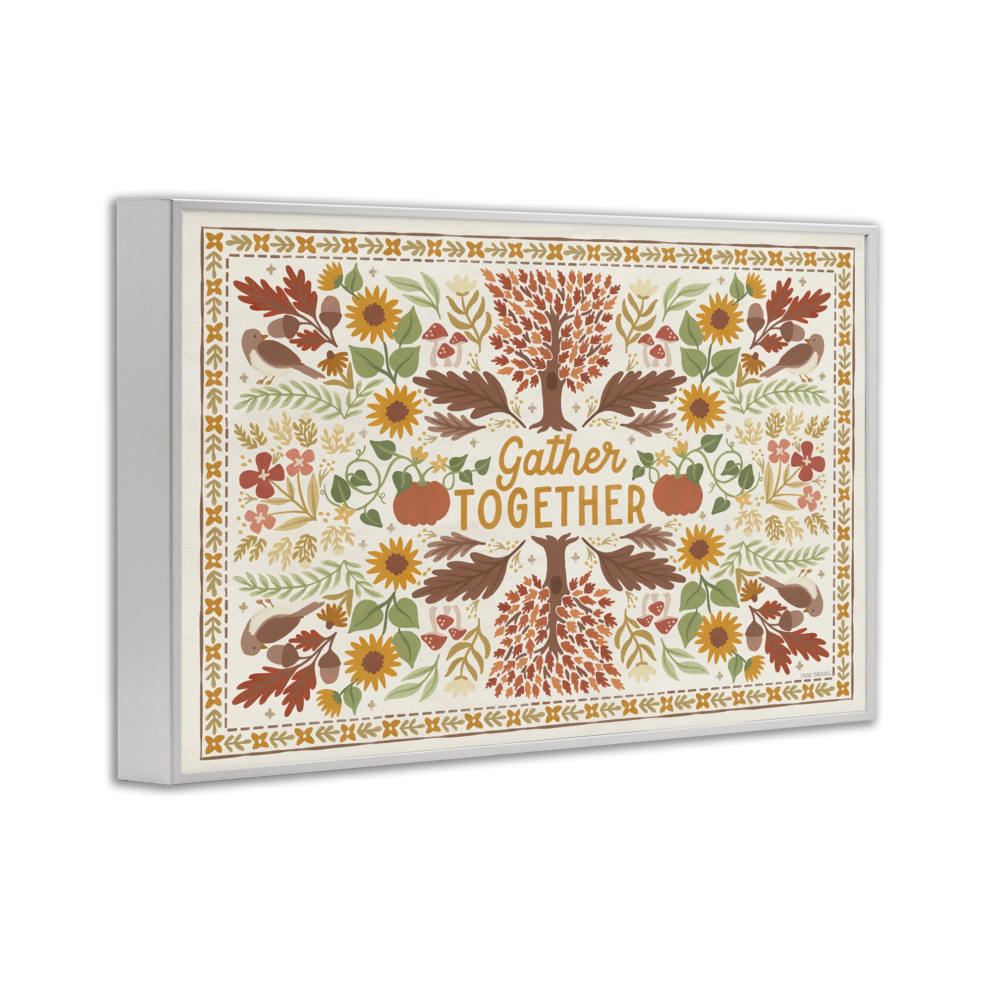 Stupell Industries Gather Together Pattern Landscape Painting White Framed Art Prints Wall Art, 30 x 20