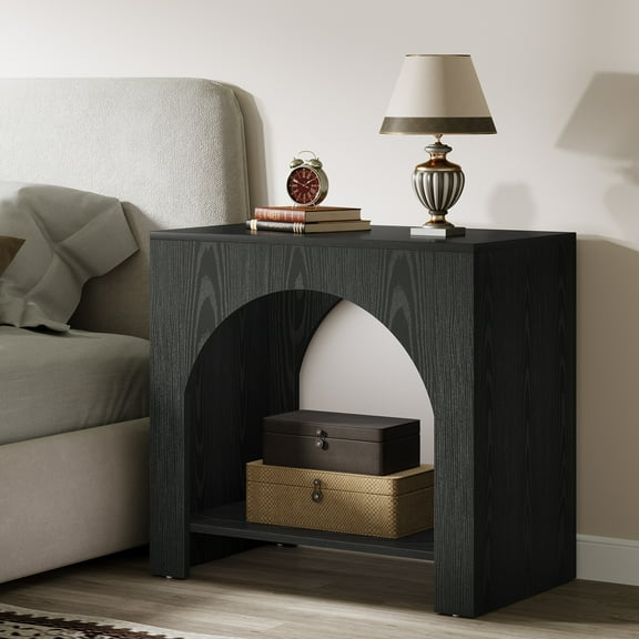 Tribesigns Nightstand with Storage, Large Bedside Table for Bedroom, Farmhouse Night Stand with Wooden Base, Wooden Side End Table for Bedroom, Accent Furniture, Easy Assembly, Black