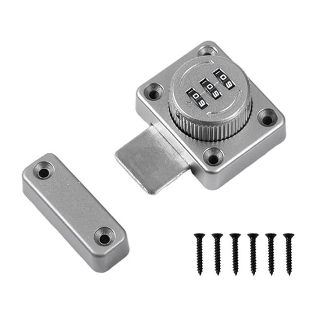 Cerradura con pestillo y perilla giratoria, cerradura de combinación, accesorio resistente para casilleros, fácil de instalar Plata