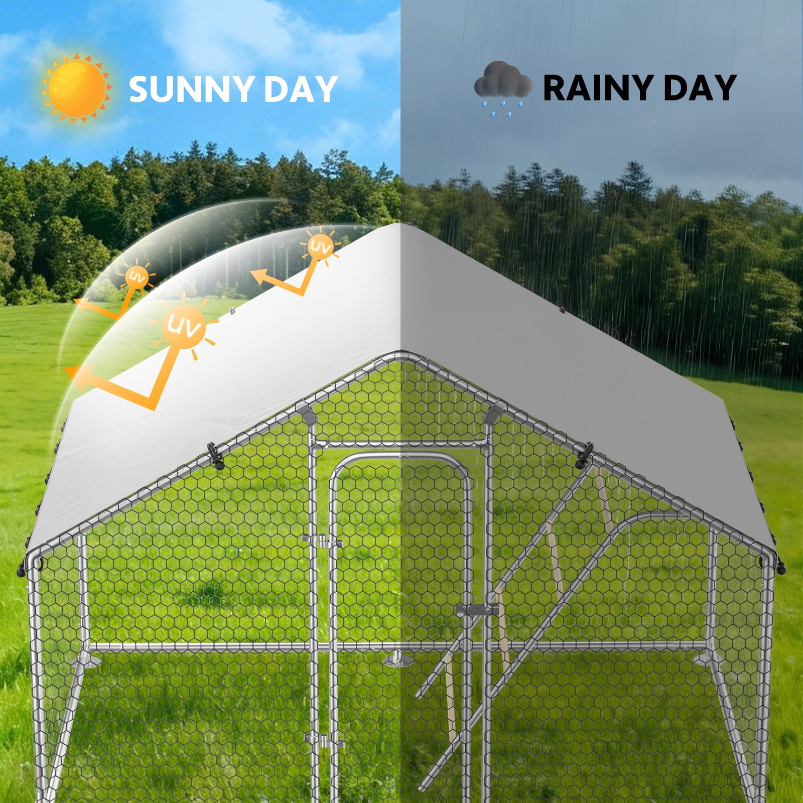Time Ray Outdoor Chicken Coop with Roosting for 5 Chickens Run Walk-in Metal Poultry Cage for Outdoor Backyard Chicken Run