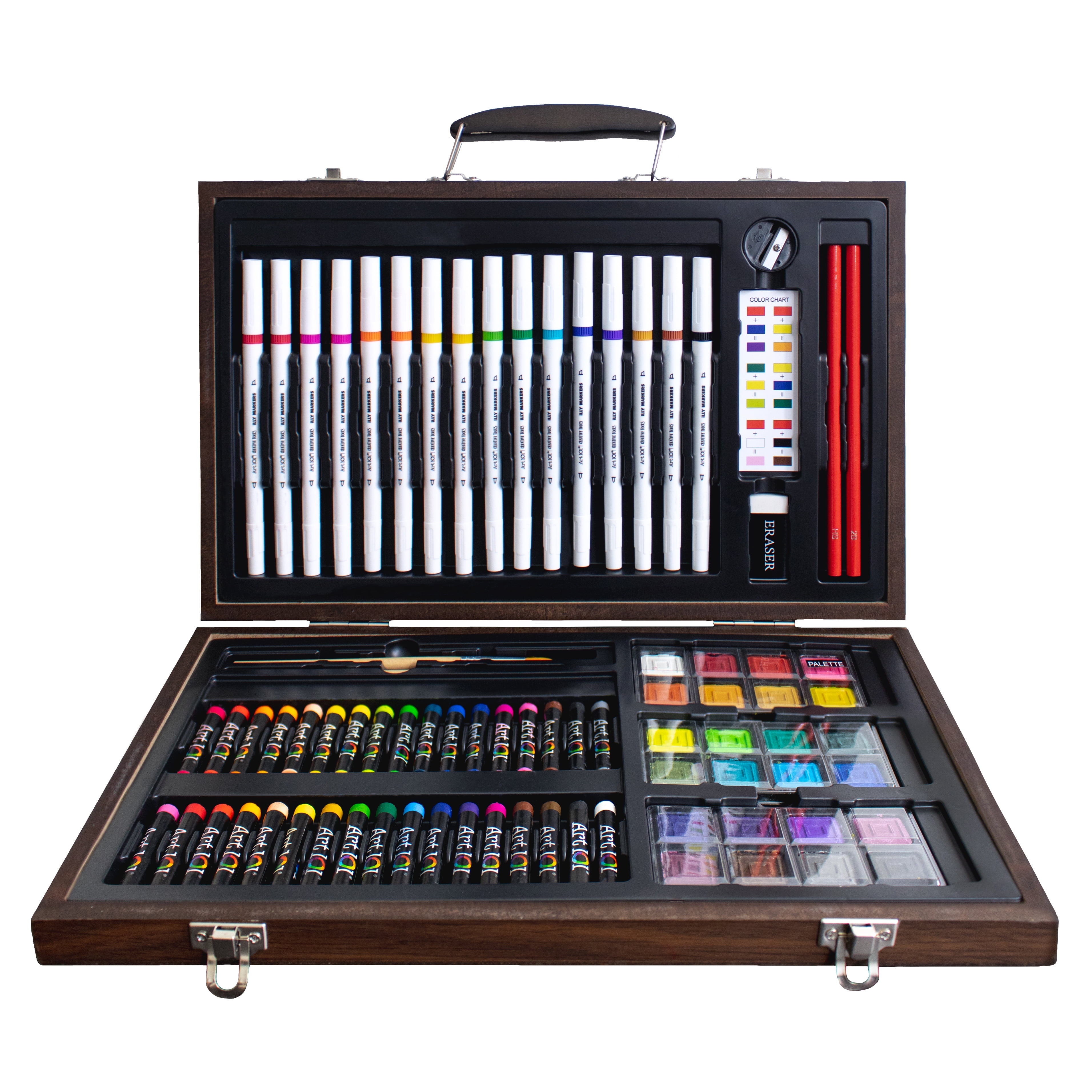 Art 101 Multifunctional Art Set with 170 pieces in an Expandable Wood Case  for Children to Adults