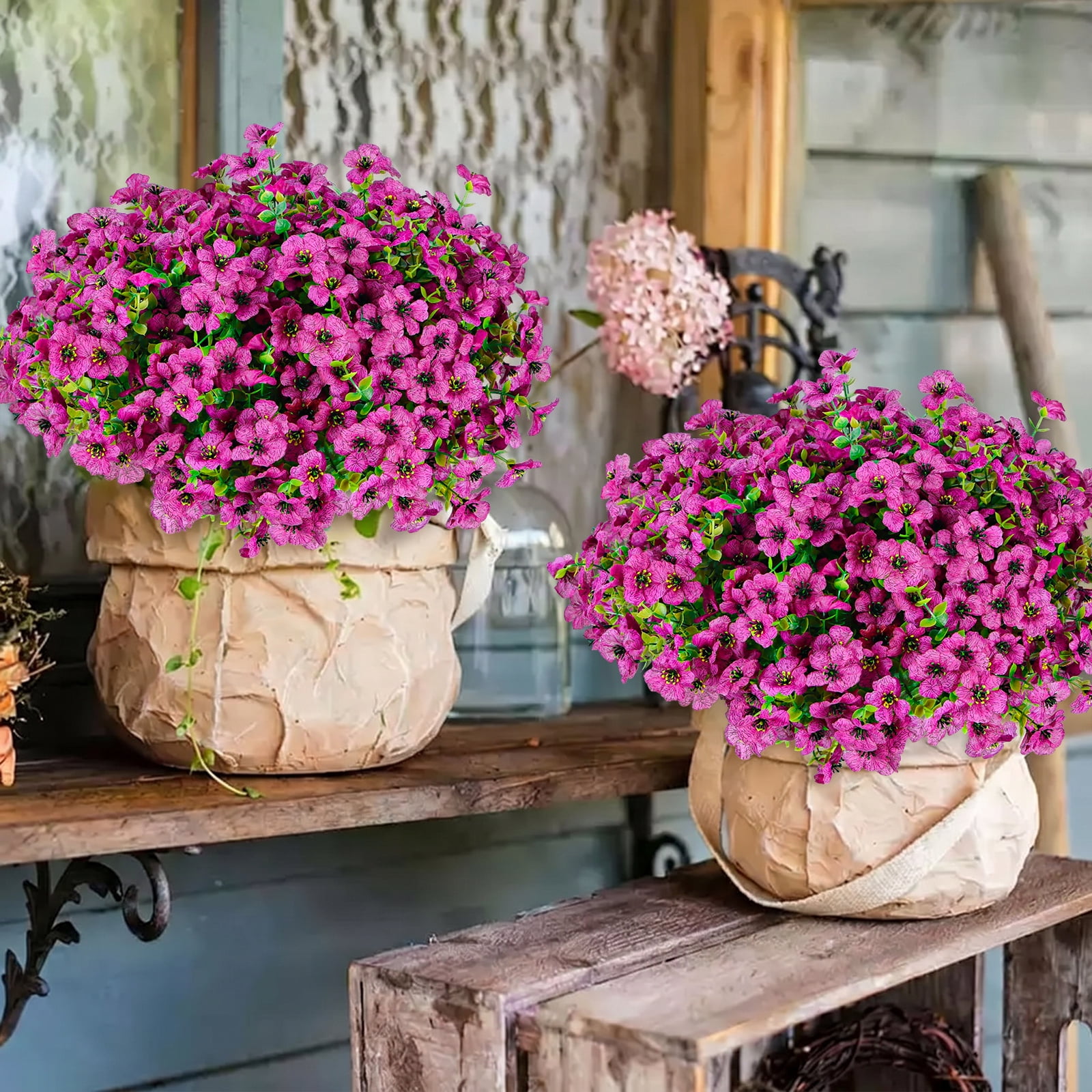 VKFVKF 24 Bundles Artificial Flowers for Outdoors UV Resistant Fake Plastic Plants