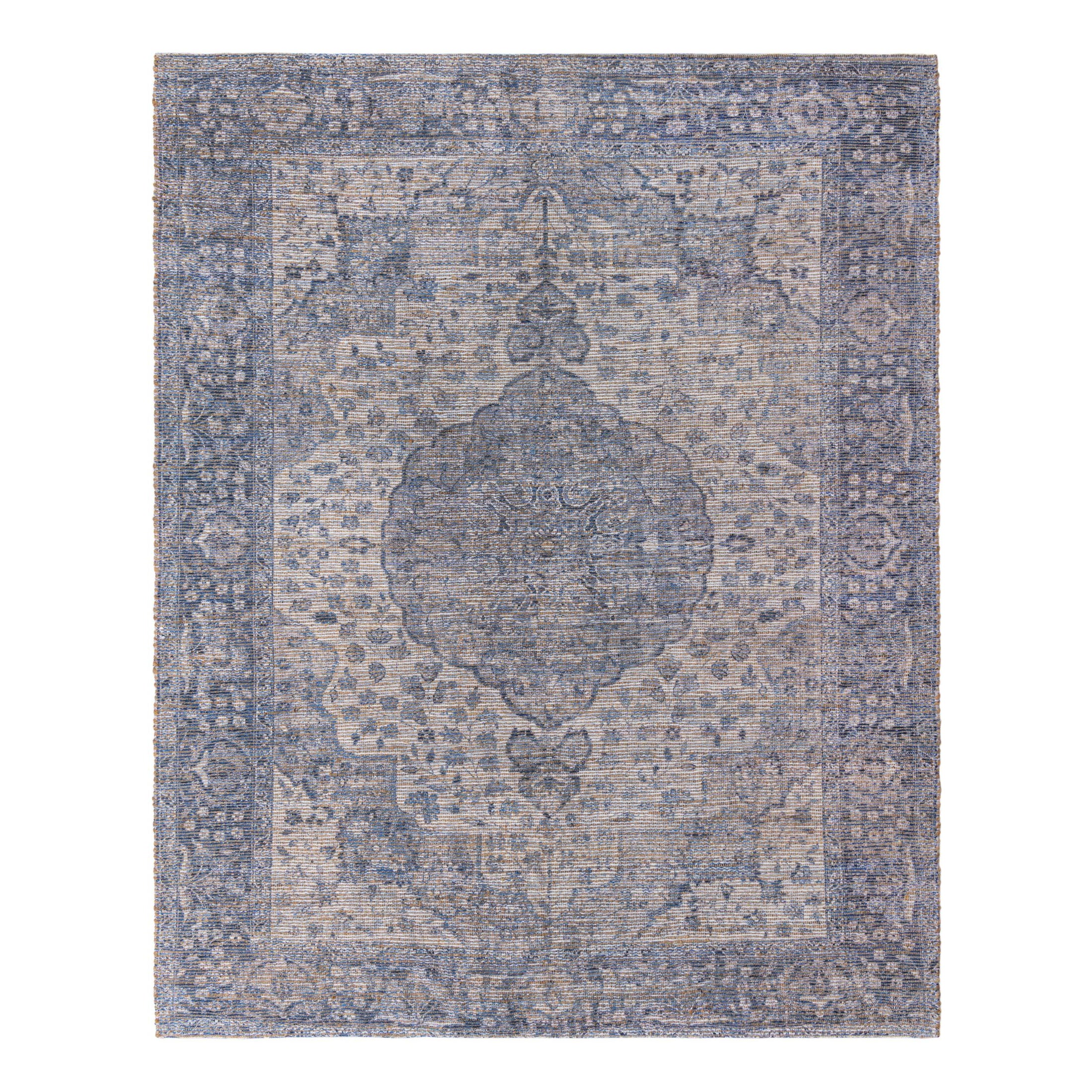 Unique Loom Chenille Jute Collection Area Rug - Amba (9' x 12' Rectangle Blue/Ivory)