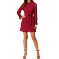 thumbnail image 1 of INSPIRE CHIC Robe Courte Décontractée en Dentelle Florale pour Femme à Volants, Col Rond, Manches Longues, G Rouge, 1 of 7