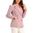 thumbnail image 4 of Chaqueta de mujer INSPIRE CHIC con solapa muesca, doble botonadura y hombros acolchados, color rosa sólido, 4 of 6