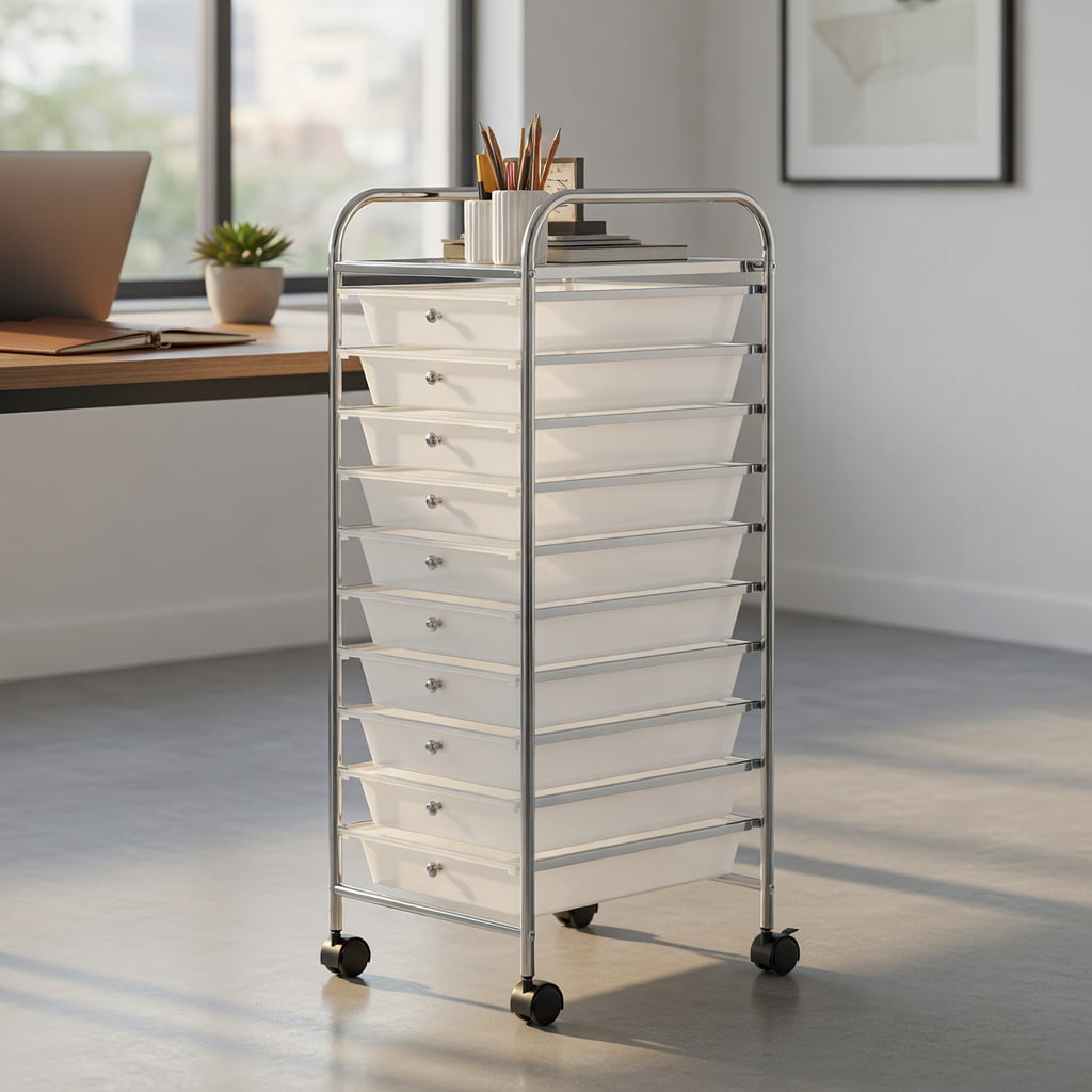 Yardi Yard 10 Drawer Rolling Storage Cart Organizer with 4 Universal Casters-Clear, Storage Cart, Multipurpose Organizer Cart for Home, Office, School